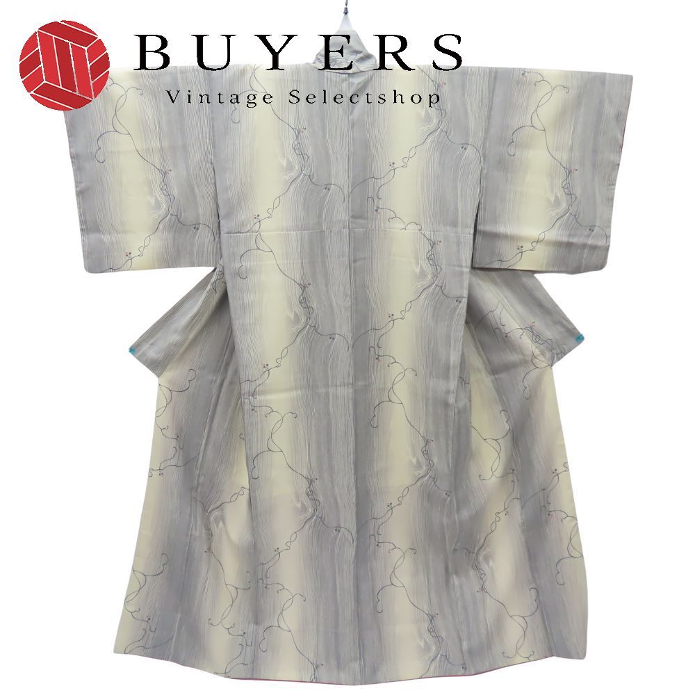 小紋 化学繊維 グレー系 ベージュ 和装 呉服 和服 きもの レディース 女性