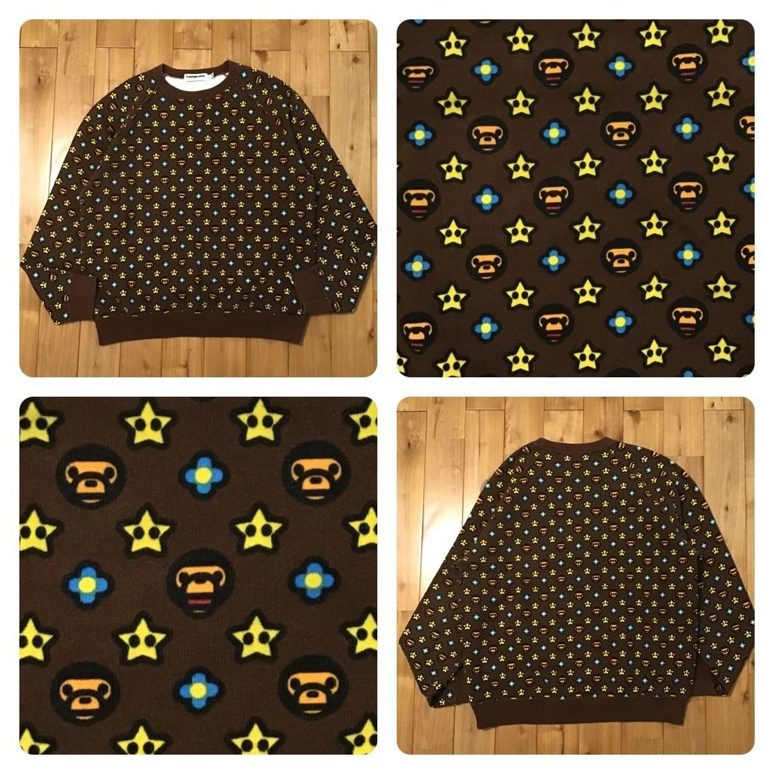 マイロ モノグラム 長袖スウェット Sサイズ a bathing ape BAPE baby milo Monogram sweat エイプ ベイプ アベイシングエイプ NIGO