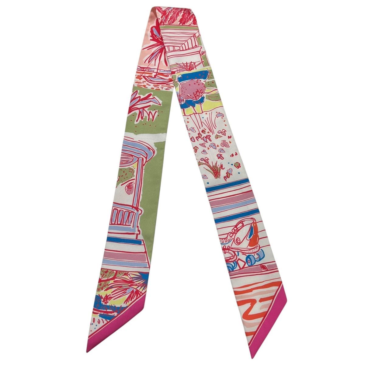 HERMES エルメス ツイリー スカーフ ビーチ柄 マルチ ピンク バッグ小物 レディース ﾀｸﾞ SA