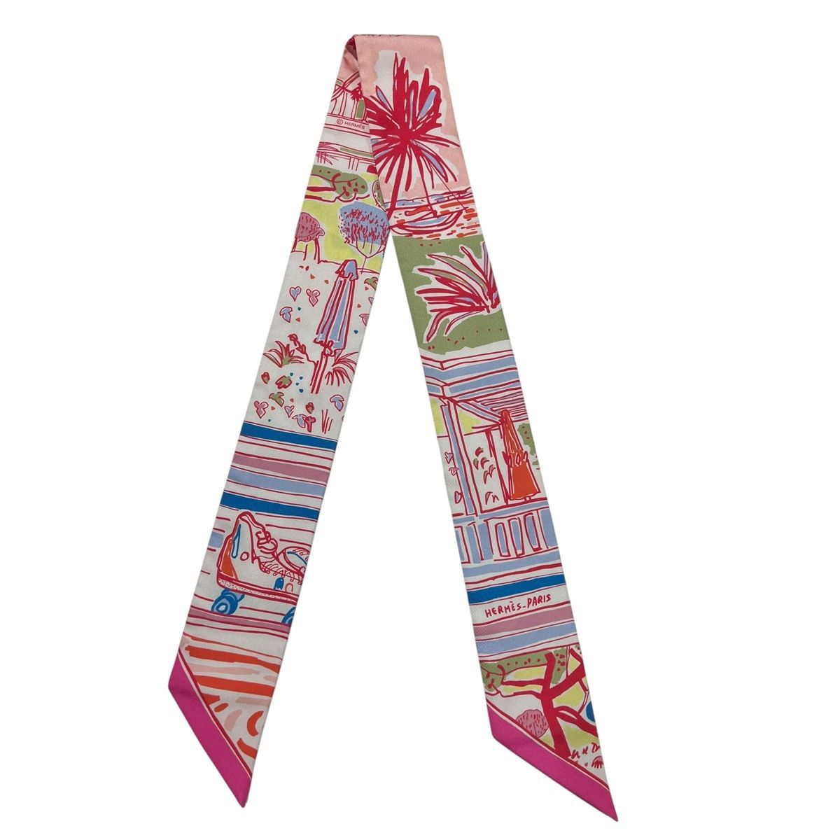 HERMES エルメス ツイリー スカーフ ビーチ柄 マルチ ピンク バッグ小物 レディース タグ 24023841 SA