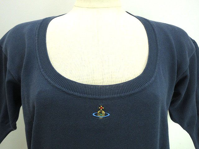 美品✨【ヴィヴィアンウエストウッド】オーブ刺繍 スクエアネック半袖ニットセーター Vivienne Westwood ヴィヴィアンウエストウッド ニット 半袖 (Vivienne