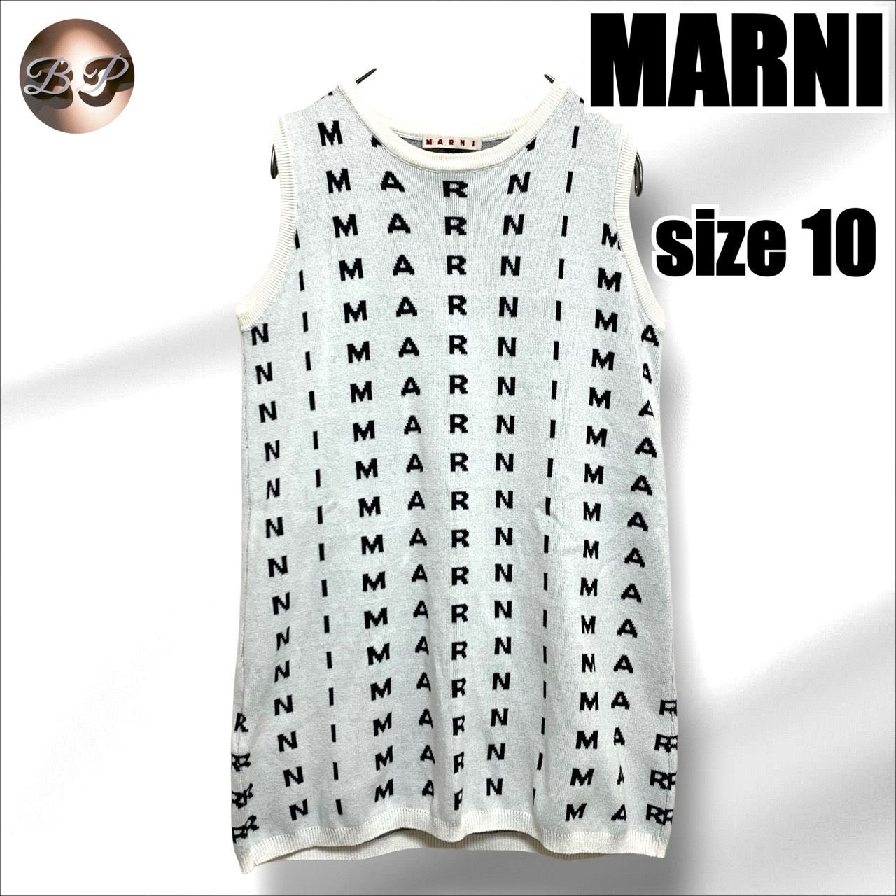 MARNI マルニ ノースリーブ ワンピース ニット 白色系 ロゴ 黒 サイズ10 Y 140 キッズ 子供服