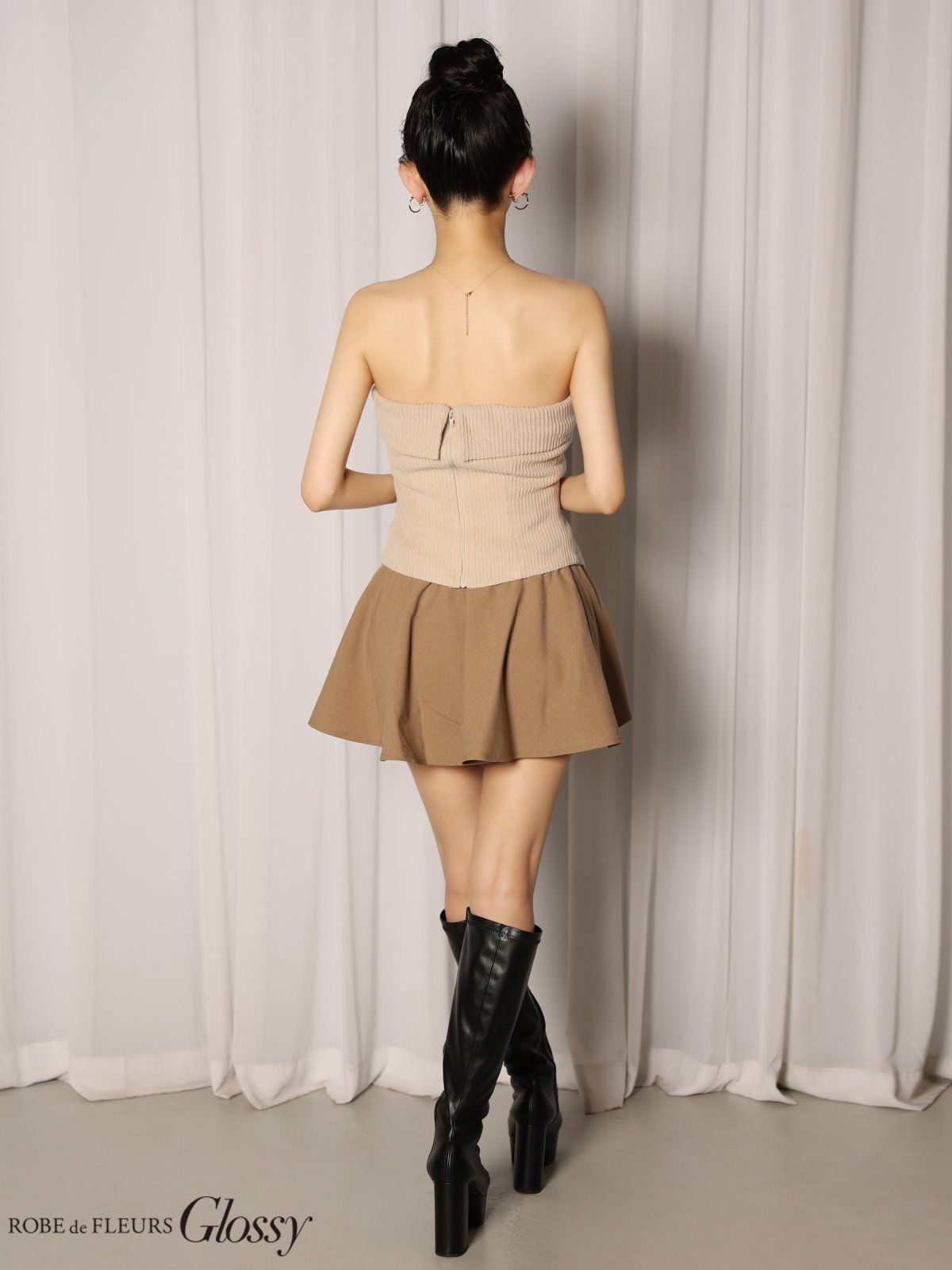 ベージュ OF08 GL4607-GYxB-2511 Glossy グロッシー ベアトップ アシンメトリー セットアップ フ ミニドレス キャバドレス