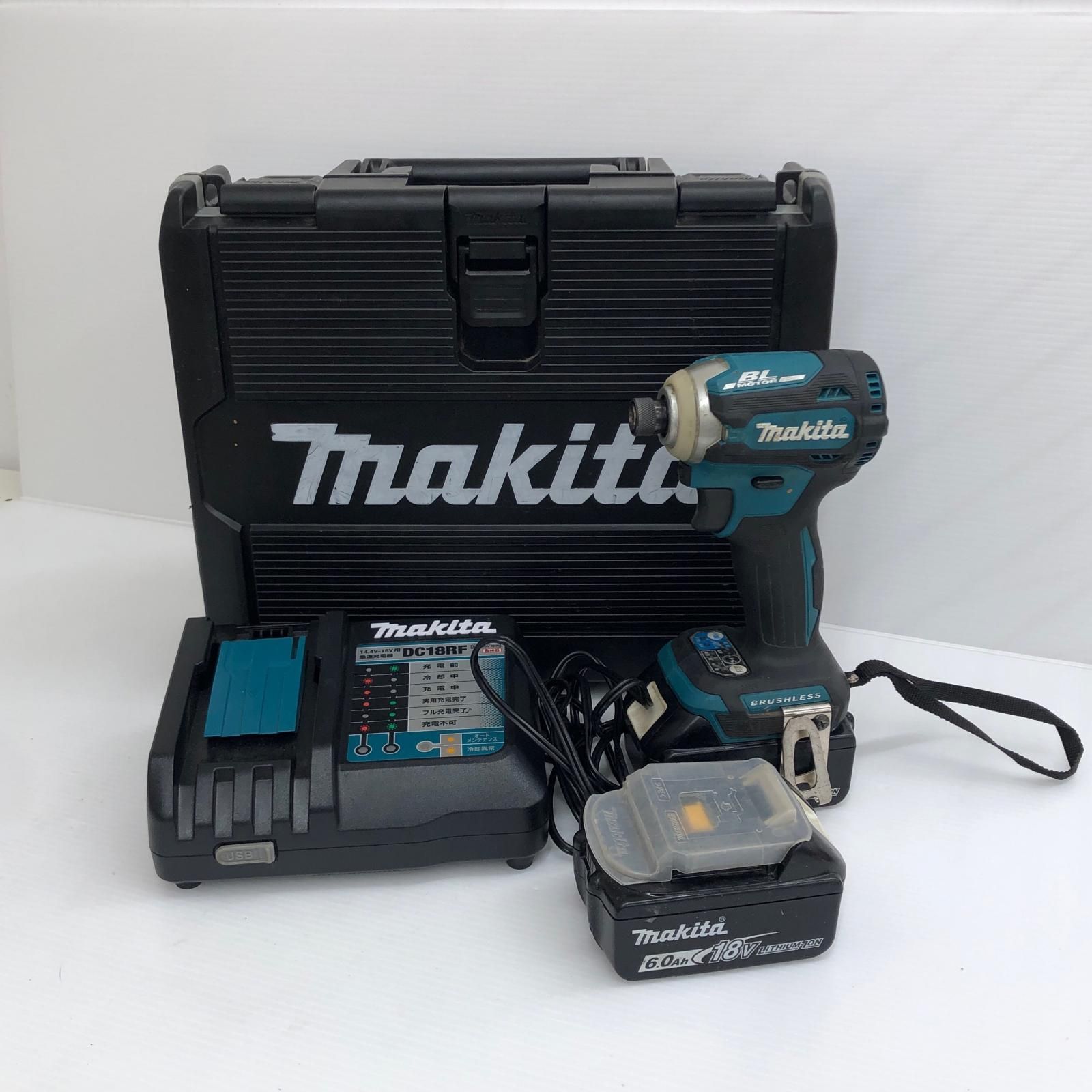 ДДMAKITA マキタ 18v 6.0Ah コードレス式インパクトドライバ 充電器 充電池2個 ケース付 TD171D ブルー