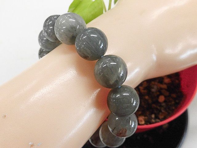天然石 ブルールチルクォーツ15.0～16.0mm玉ブレスレット 内周19.5cm