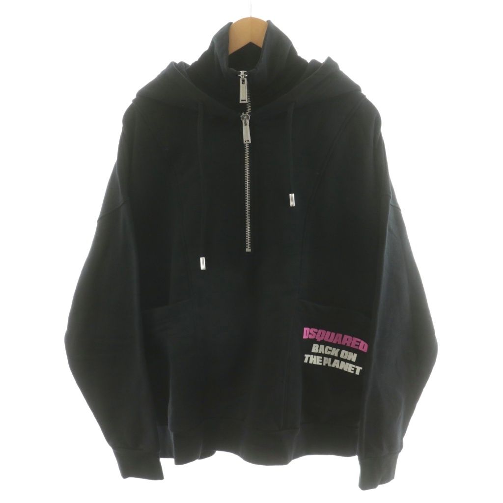 ディースクエアード DSQUARED2 パーカー ハーフジップ レイヤード ロゴ XXS 黒 ブラック S72GU0400 S25516 /AN28 ☆AA★