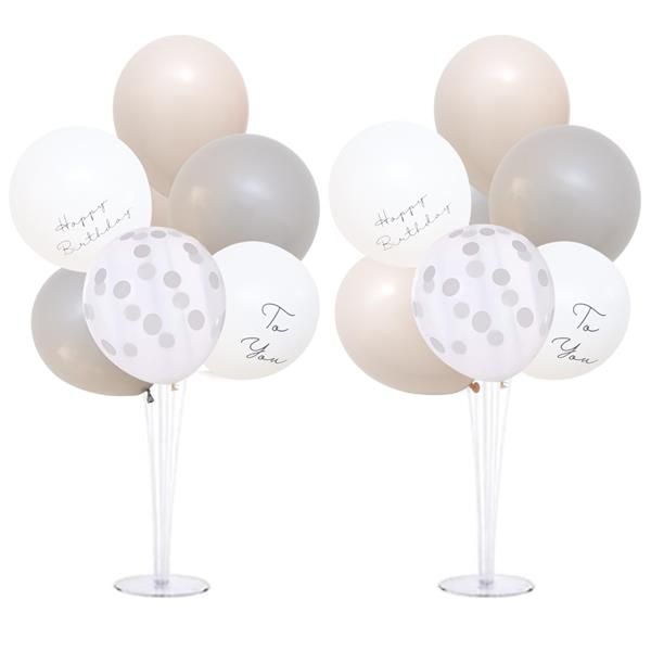 誕生日(2台)_グレージュ La Kissa バルーンスタンド 誕生日 バルーン バースデー 飾り くすみカラー 風船 ホルダー デコレーション 床用 2台セット 男の子 女の子 (誕生日(2台), グレージュ)