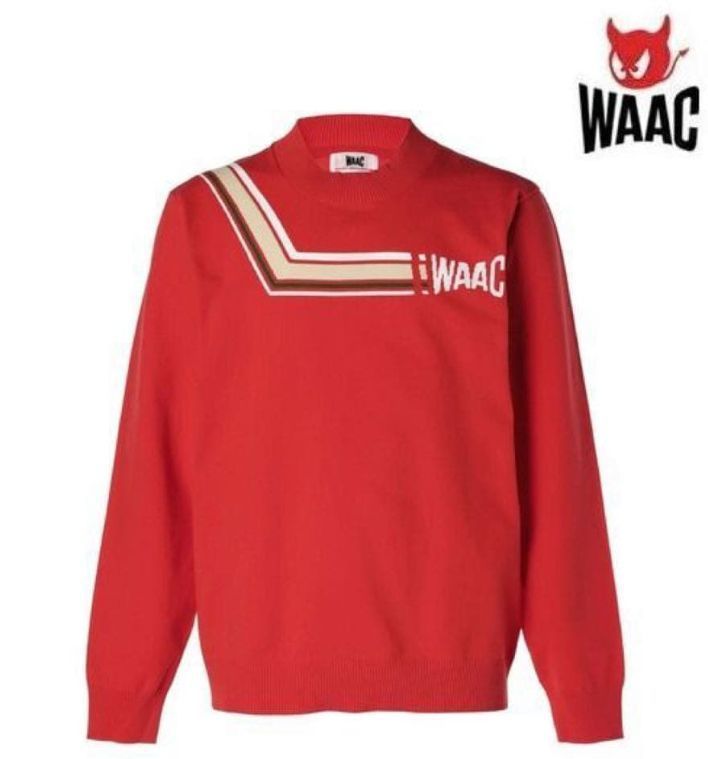WAAC GOLF ワックゴルフ　ニット　セーター　メンズ　ロゴ　4 水217新品▽ ワック 【 M 】 赤系 定価30,800円 WAAC ゴルフ MENS