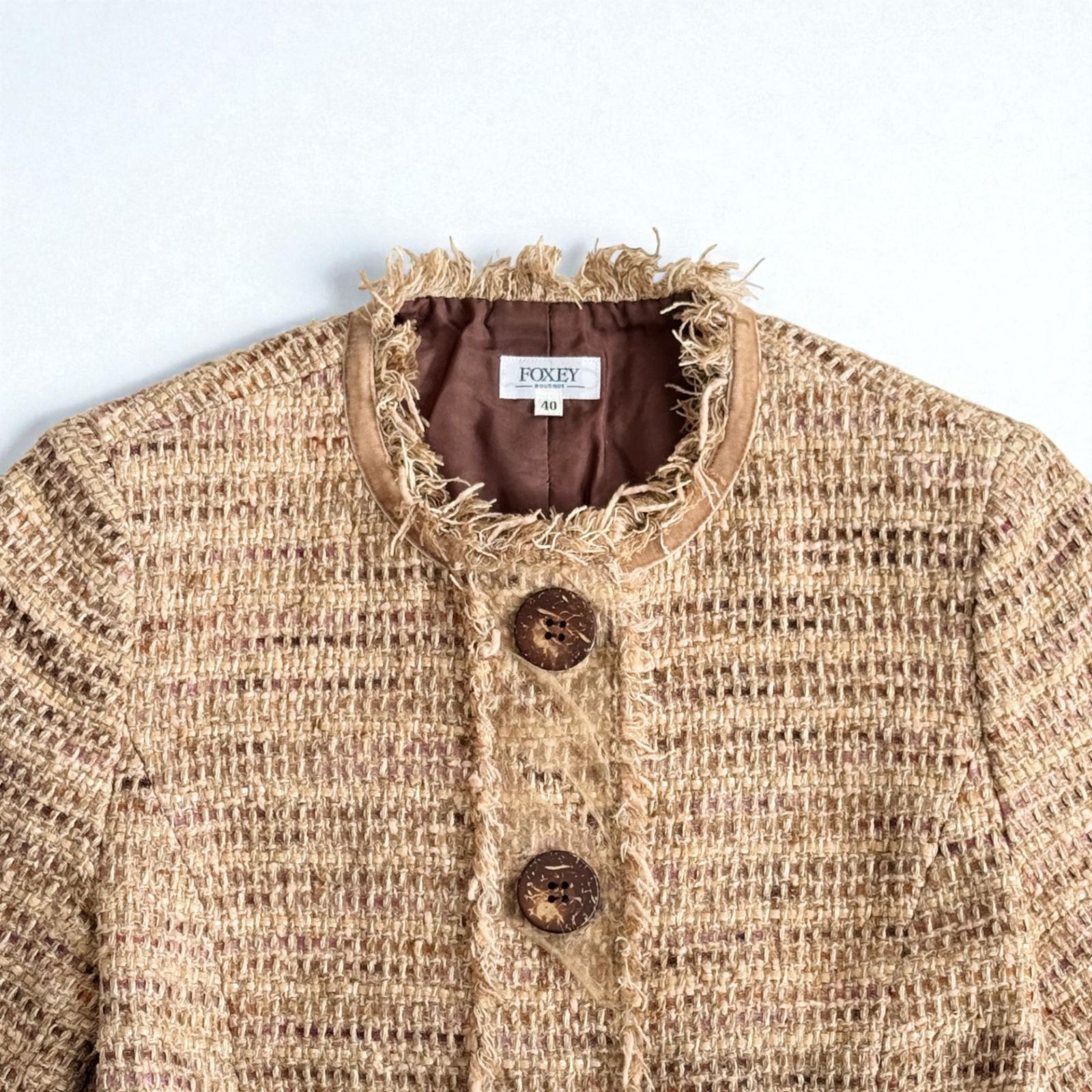 美品】FOXEY フォクシーブティック シルク混 リネン ツイード
