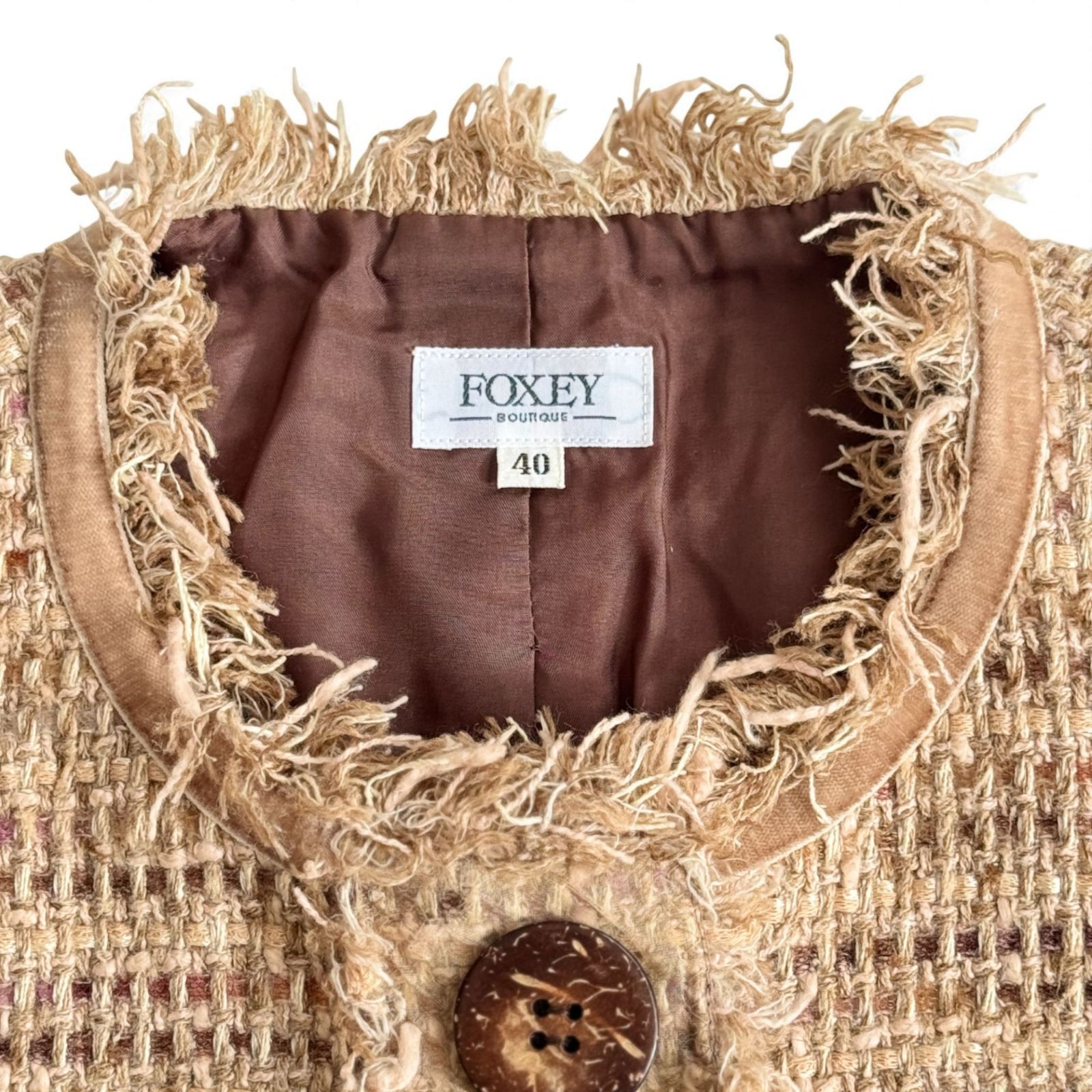 美品】FOXEY フォクシーブティック シルク混 リネン ツイード