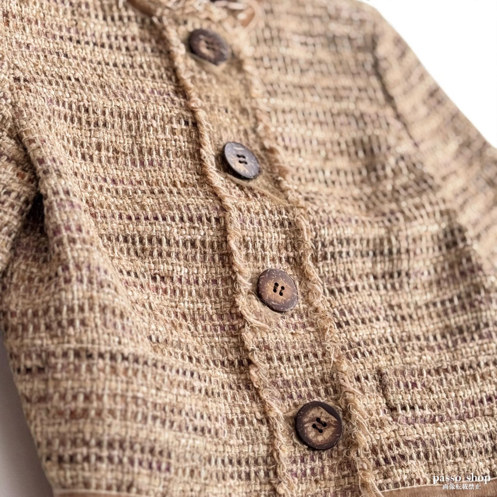 FOXEY フォクシーブティック シルク混 リネン ツイード ジャケット ベージュ 40 入学式 セレモニー フォーマル ノー ジャケット