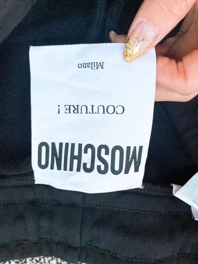 モスキーノレディースハングルタグブラックウエストゴムジョガーパンツ