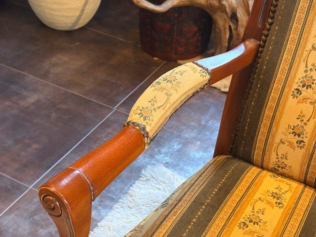 輸入家具 クラシック ヨーロピアン ストライプ ハイバックチェア