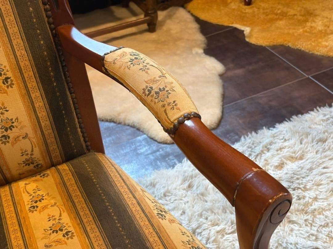 輸入家具 クラシック ヨーロピアン ストライプ ハイバックチェア