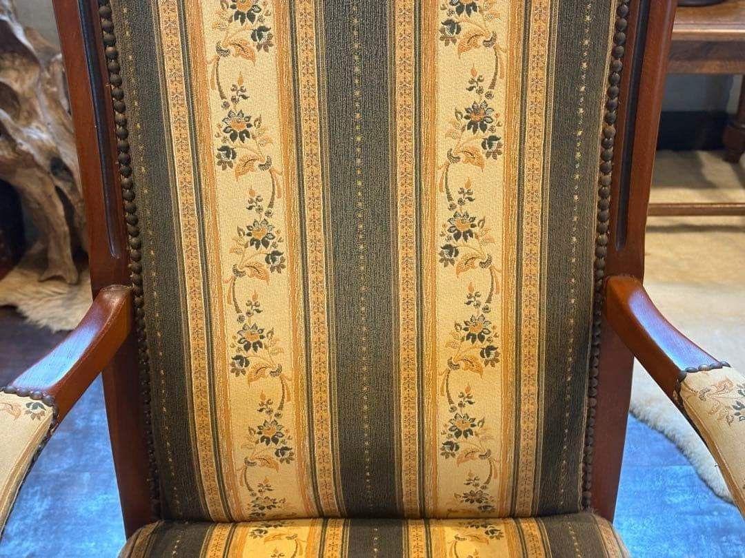 輸入家具 クラシック ヨーロピアン ストライプ ハイバックチェア