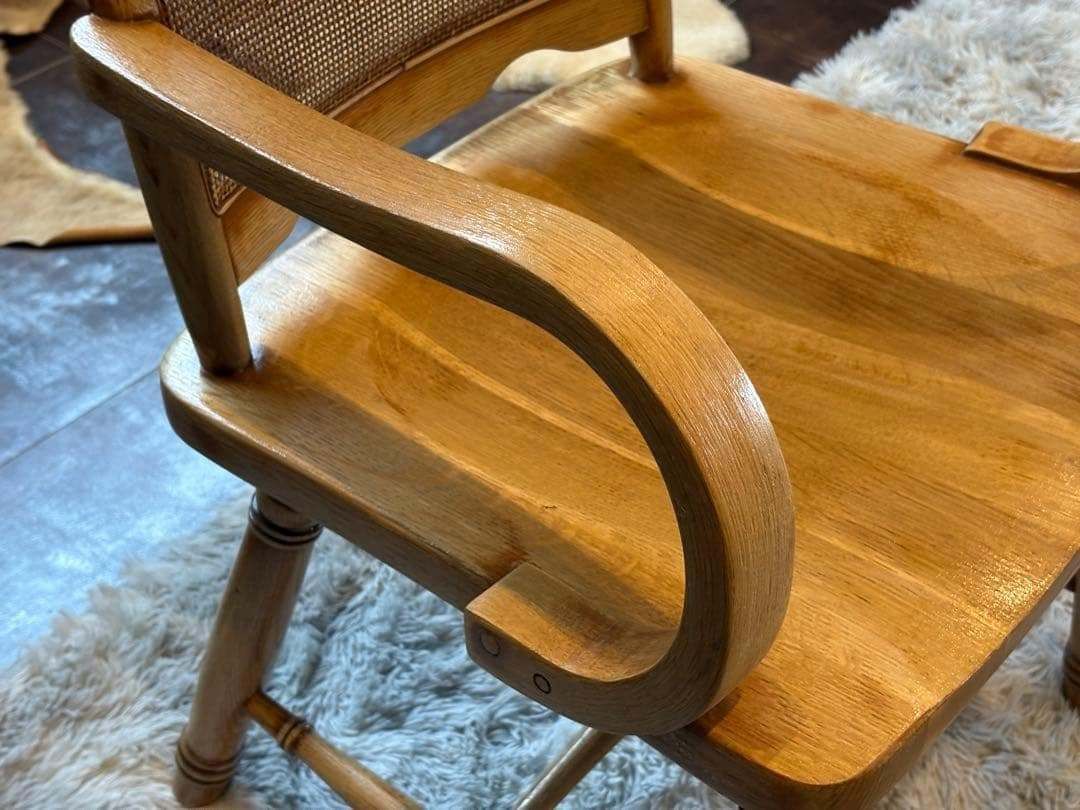 ナラ材 楢材 剥離家具 ストリップド家具 柏木工 アームチェア ラタン