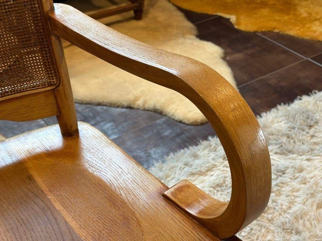 ナラ材 楢材 剥離家具 ストリップド家具 柏木工 アームチェア ラタン