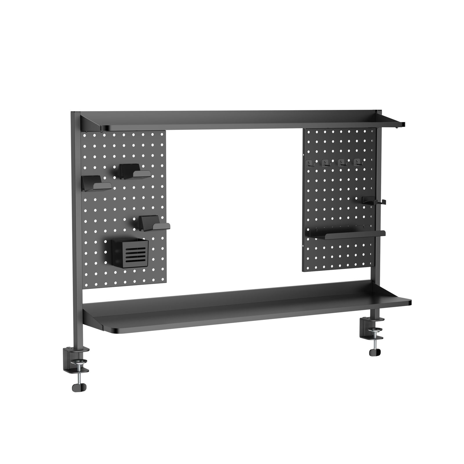 Alterzone 机上ラック 拡張デスクラック クランプ式 モニター用2段式高さ調整シェルフ ペグボード付き デスク上収納ラック フック コントローラーホルダー付き 組み立て簡単 幅116 cm ALZCDS-2