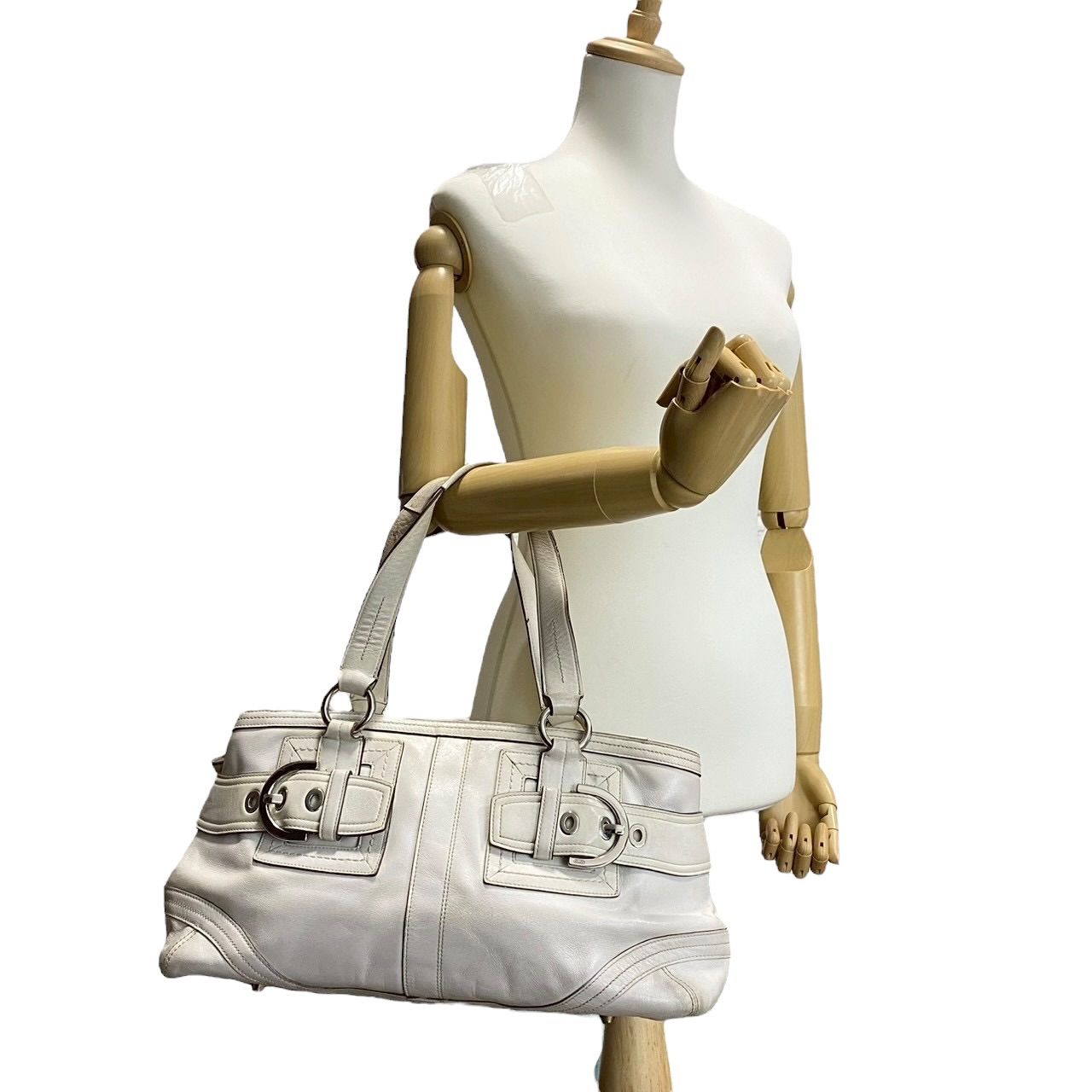 B3981】COACH コーチ トートバッグ オールレザー シボ革 ホワイト