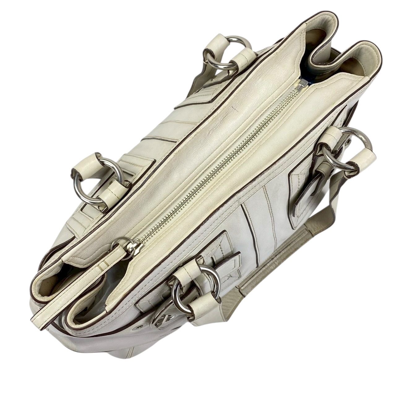 B3981】COACH コーチ トートバッグ オールレザー シボ革 ホワイト