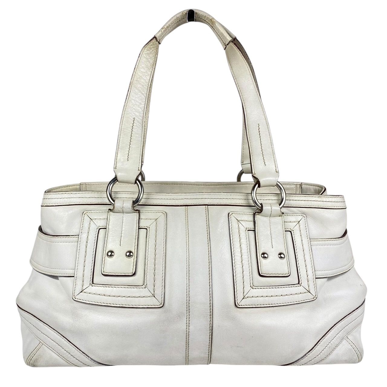 B3981】COACH コーチ トートバッグ オールレザー シボ革 ホワイト