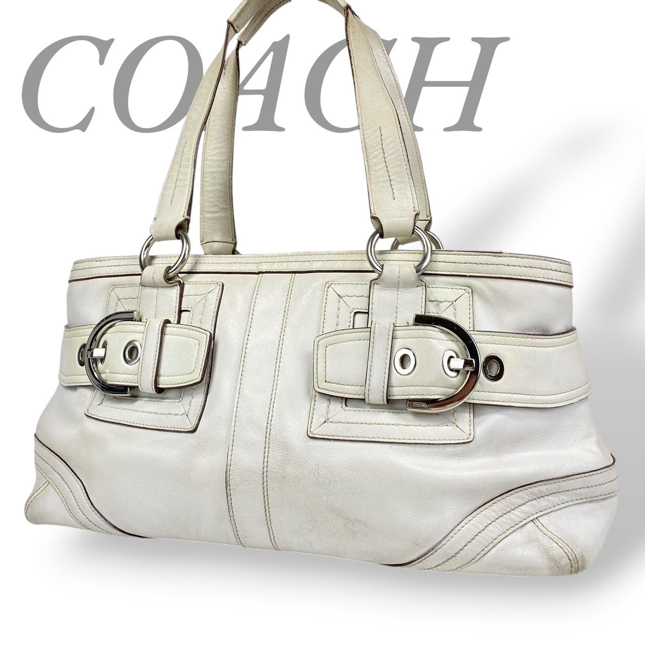 B3981】COACH コーチ トートバッグ オールレザー シボ革 ホワイト