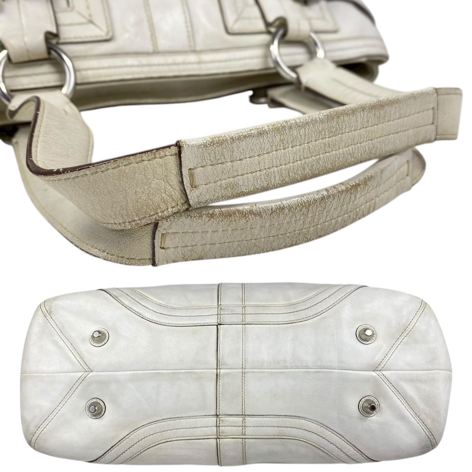 B3981】COACH コーチ トートバッグ オールレザー シボ革 ホワイト