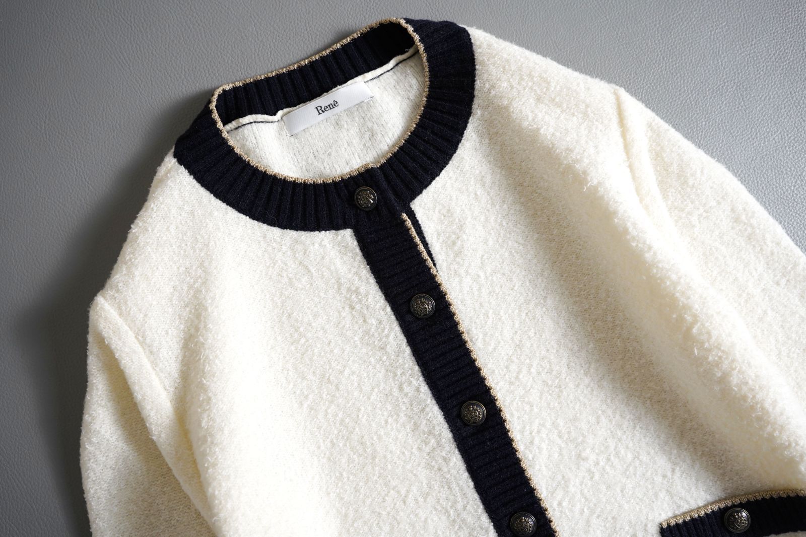 757t Rene ルネ ウール混 バイ カーディガン 34 XS ホワイト