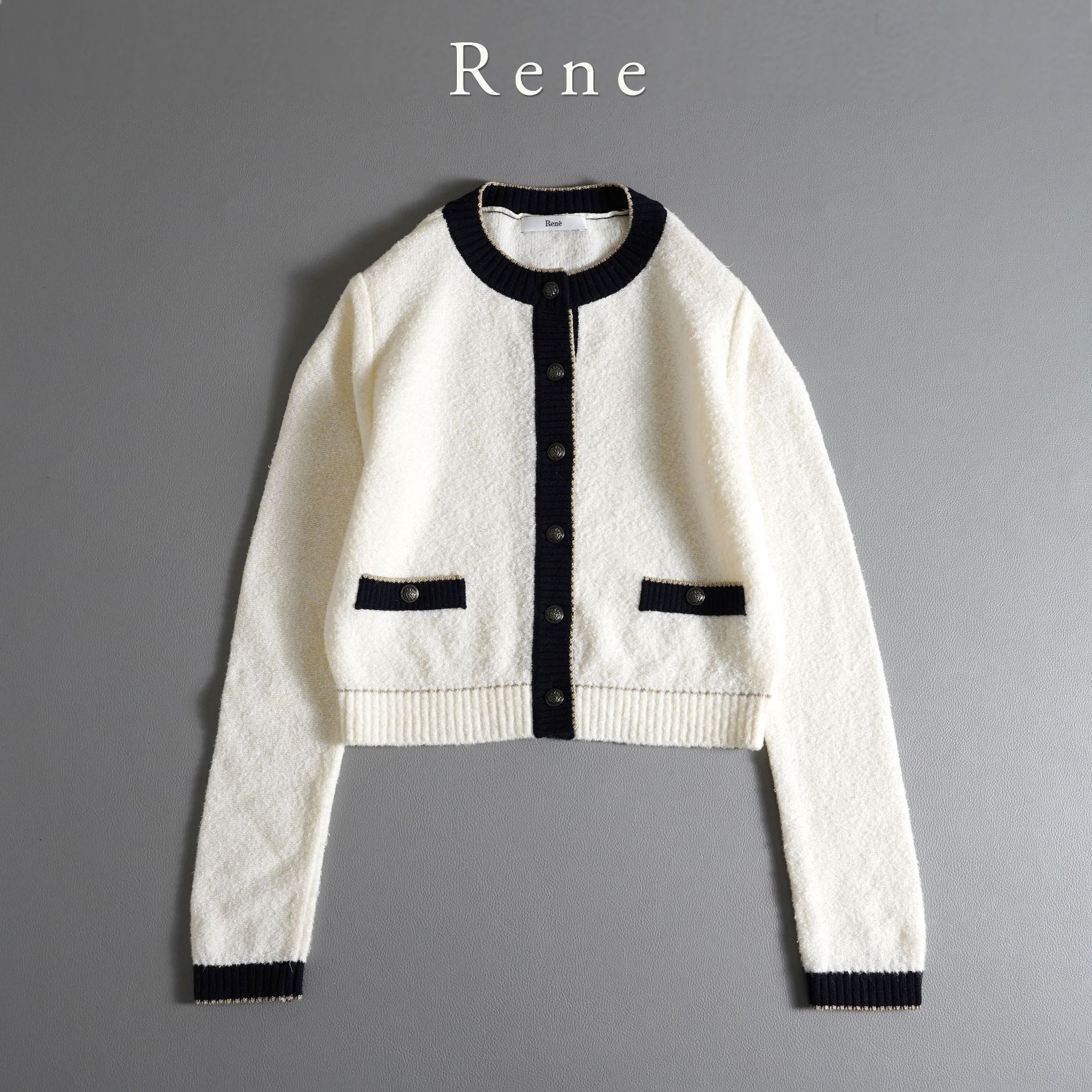 757t Rene ルネ ウール混 バイ カーディガン 34 XS ホワイト