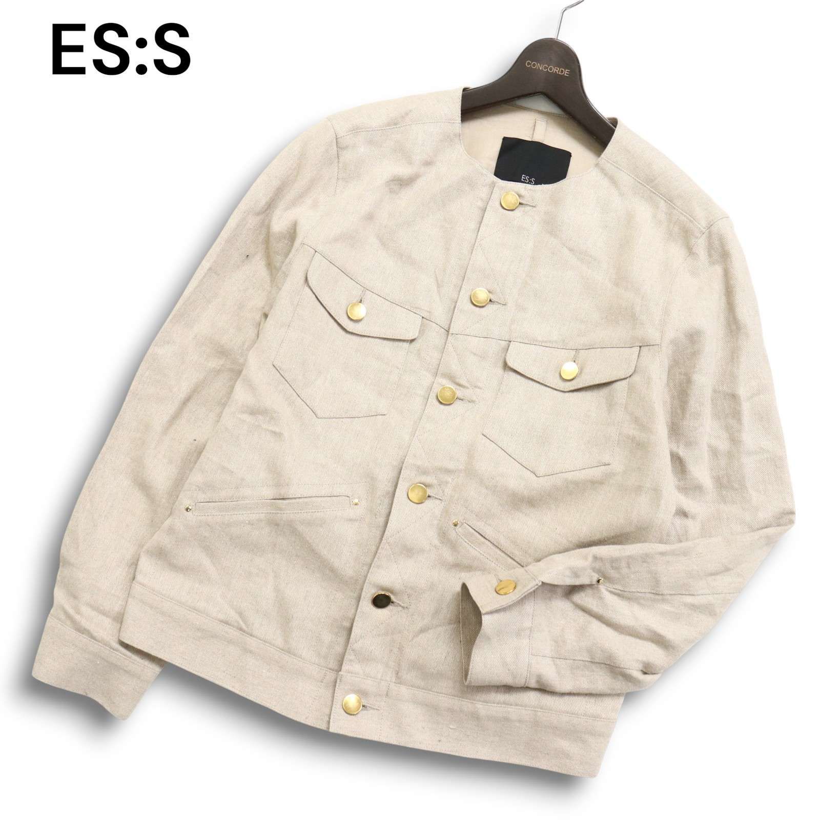 ES S エス 春夏 麻 リネン ノー ジャケット Sz.1 メンズ ベージュ