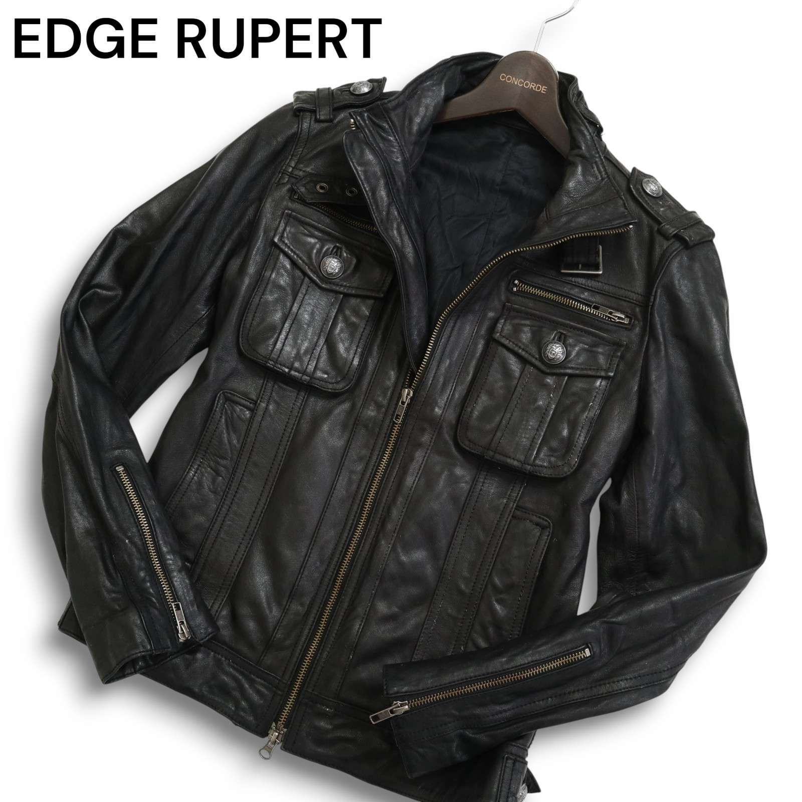 EDGE RUPERT ルパート 秋冬 羊革 ラム レザー ミリタリー ライダース ジャケット Sz.2 メンズ 黒