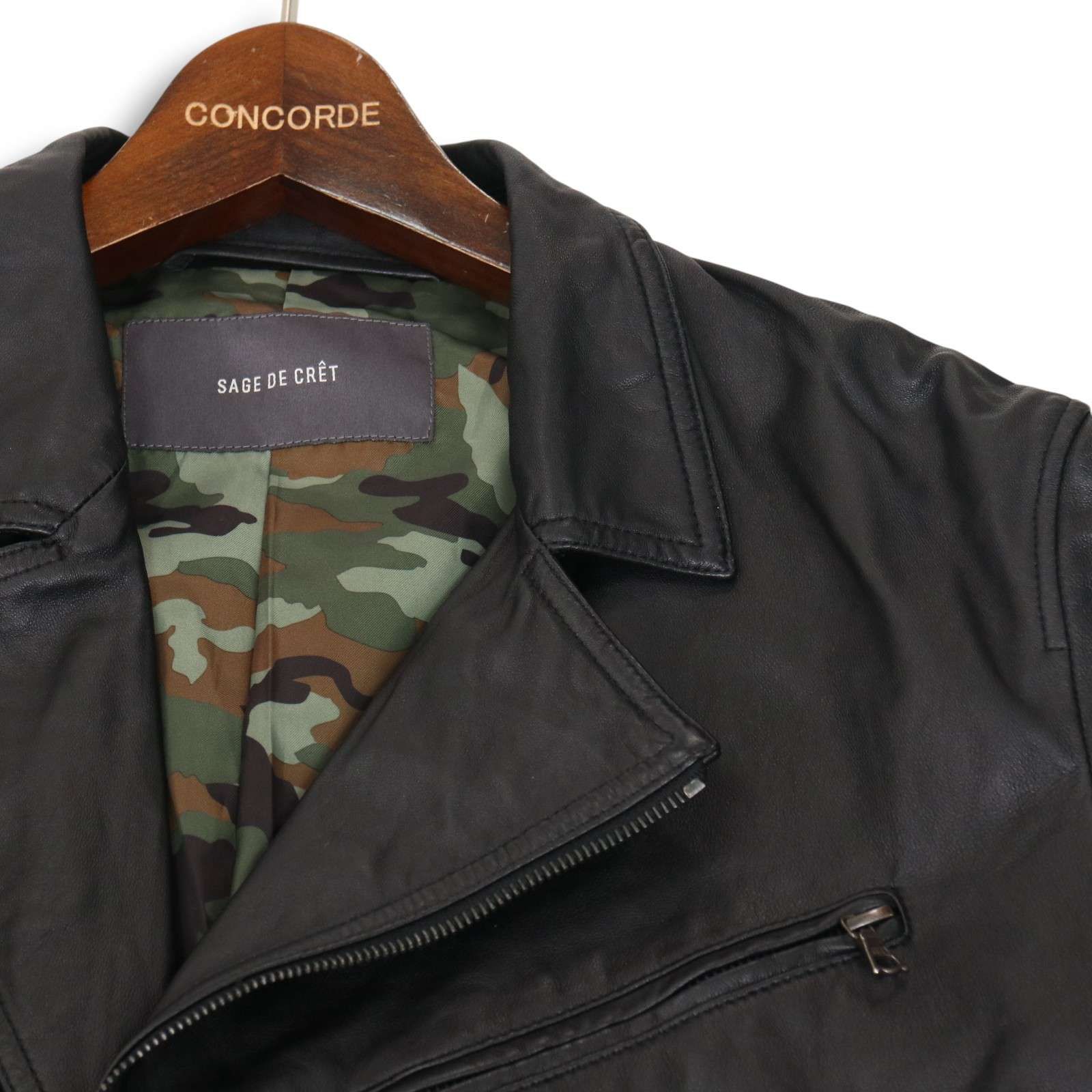 sage de cret サージュデクレ 秋冬 リアル レザー ダブル ライダース ジャケット Sz.M位 メンズ 黒