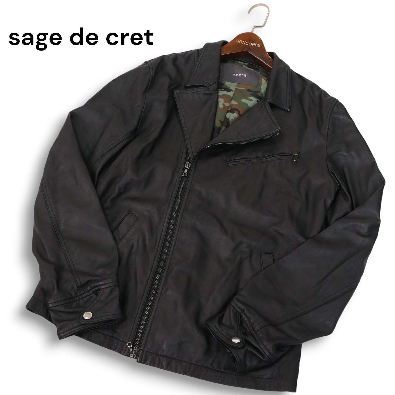 sage de cret サージュデクレ 秋冬 リアル レザー ダブル ライダース ジャケット Sz.M位 メンズ 黒