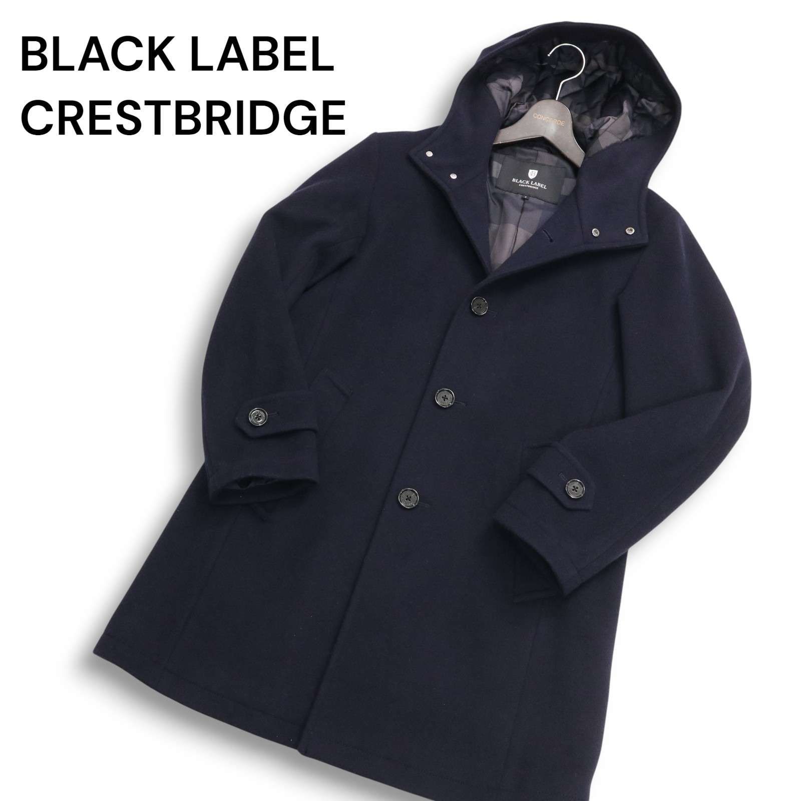 BLACK LABEL CRESTBRIDGE ブラックレーベル クレストブリッジ 秋冬 フーデッド ウール コート Sz.S メンズ 紺