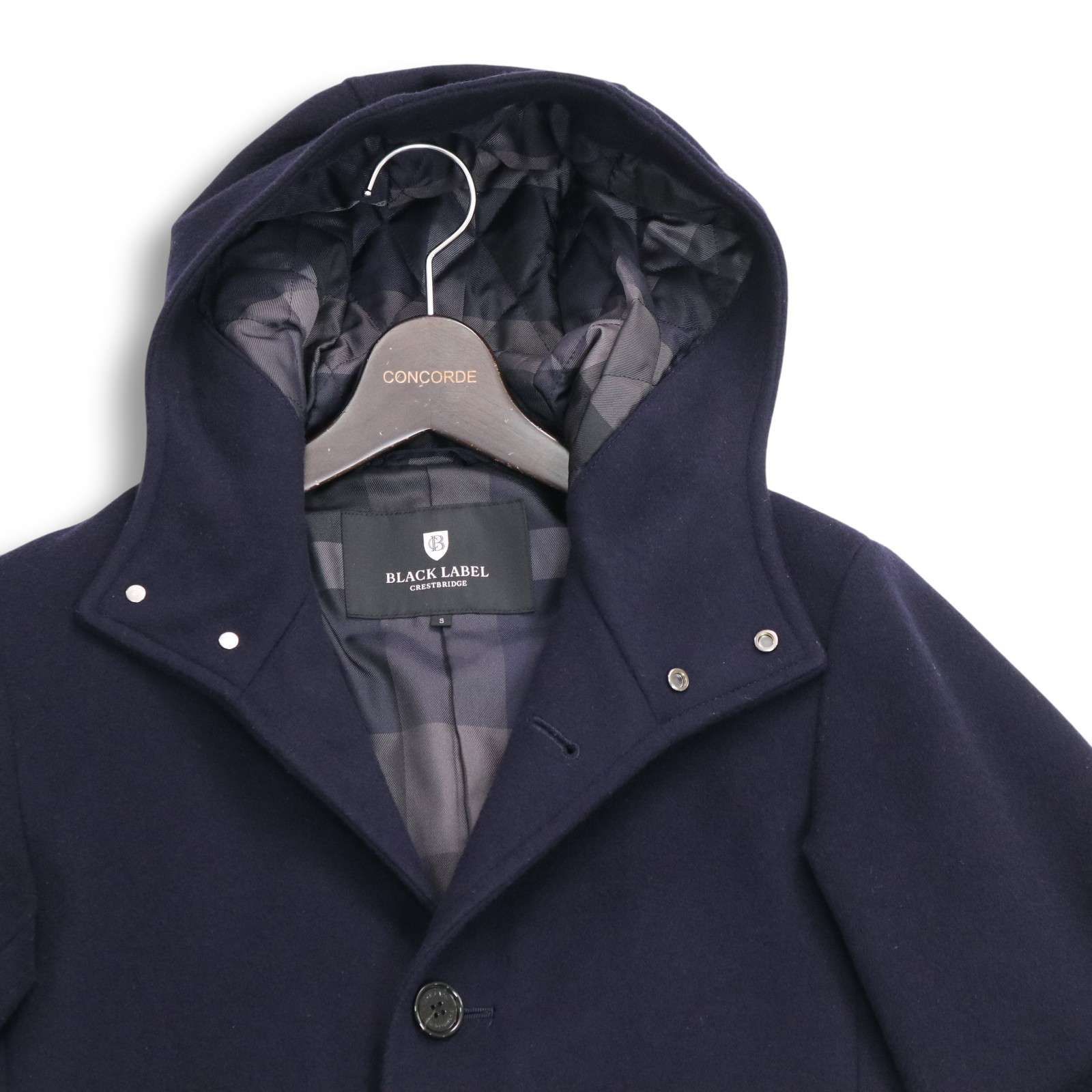 BLACK LABEL CRESTBRIDGE ブラックレーベル クレストブリッジ 秋冬 フーデッド ウール コート Sz.S メンズ 紺