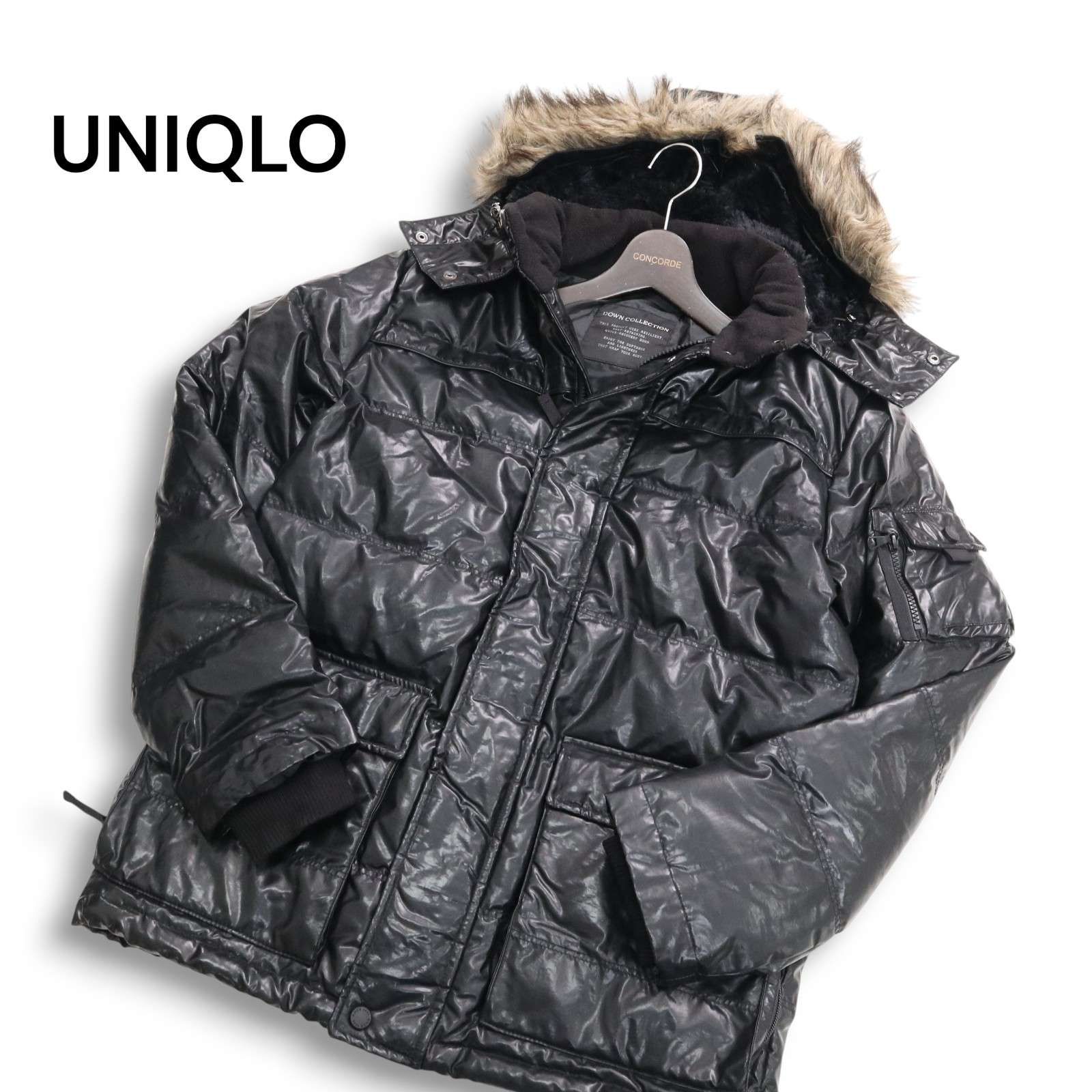 Y2K 00s☆ old UNIQLO ユニクロ 秋冬 ファー☆ 光沢 ダウン ジャケット 