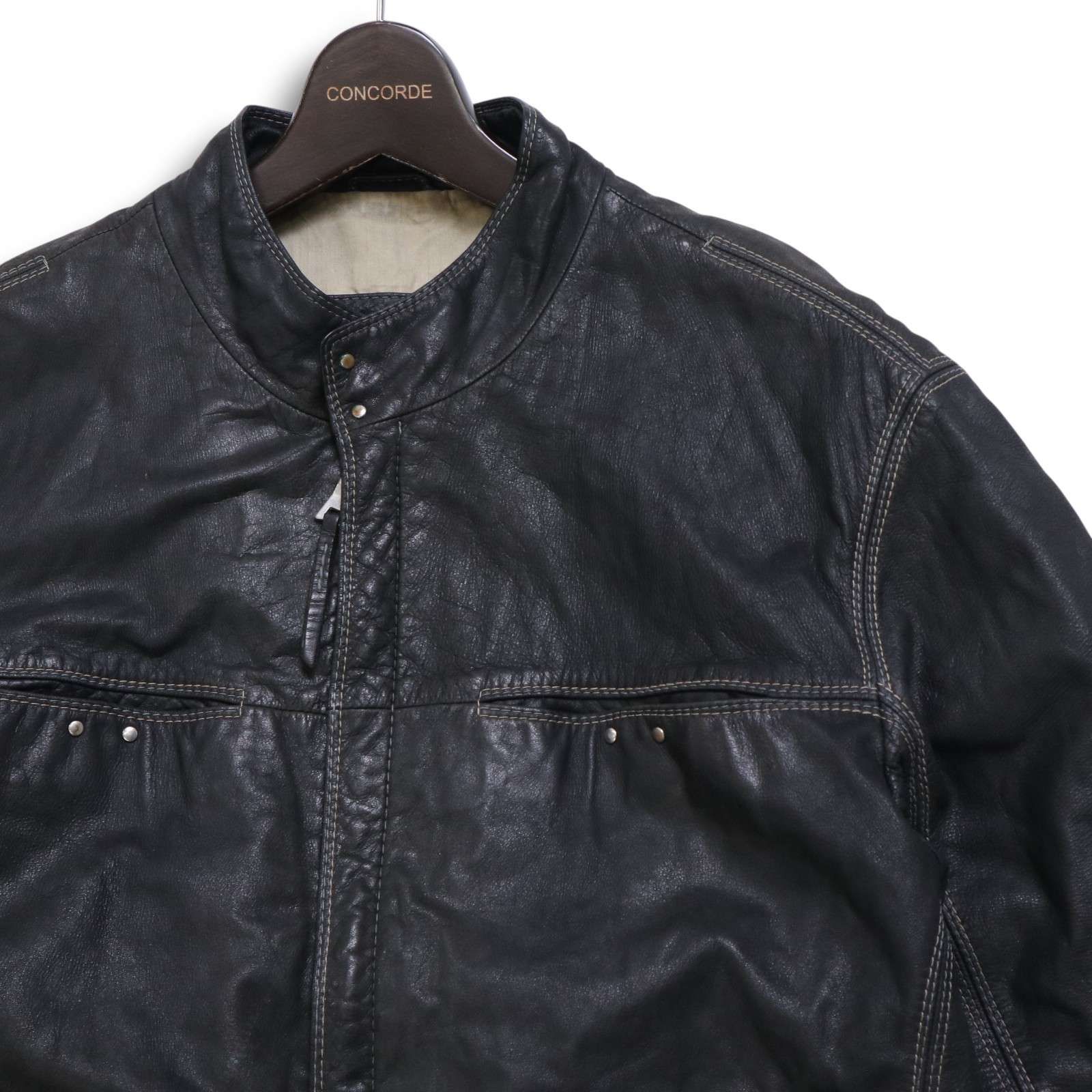 DAVID MOORE デイビッド ムーア 秋冬 本革 リアル レザー ライダース ジャケット ブルゾン Sz.50 メンズ 黒 大きいサイズ