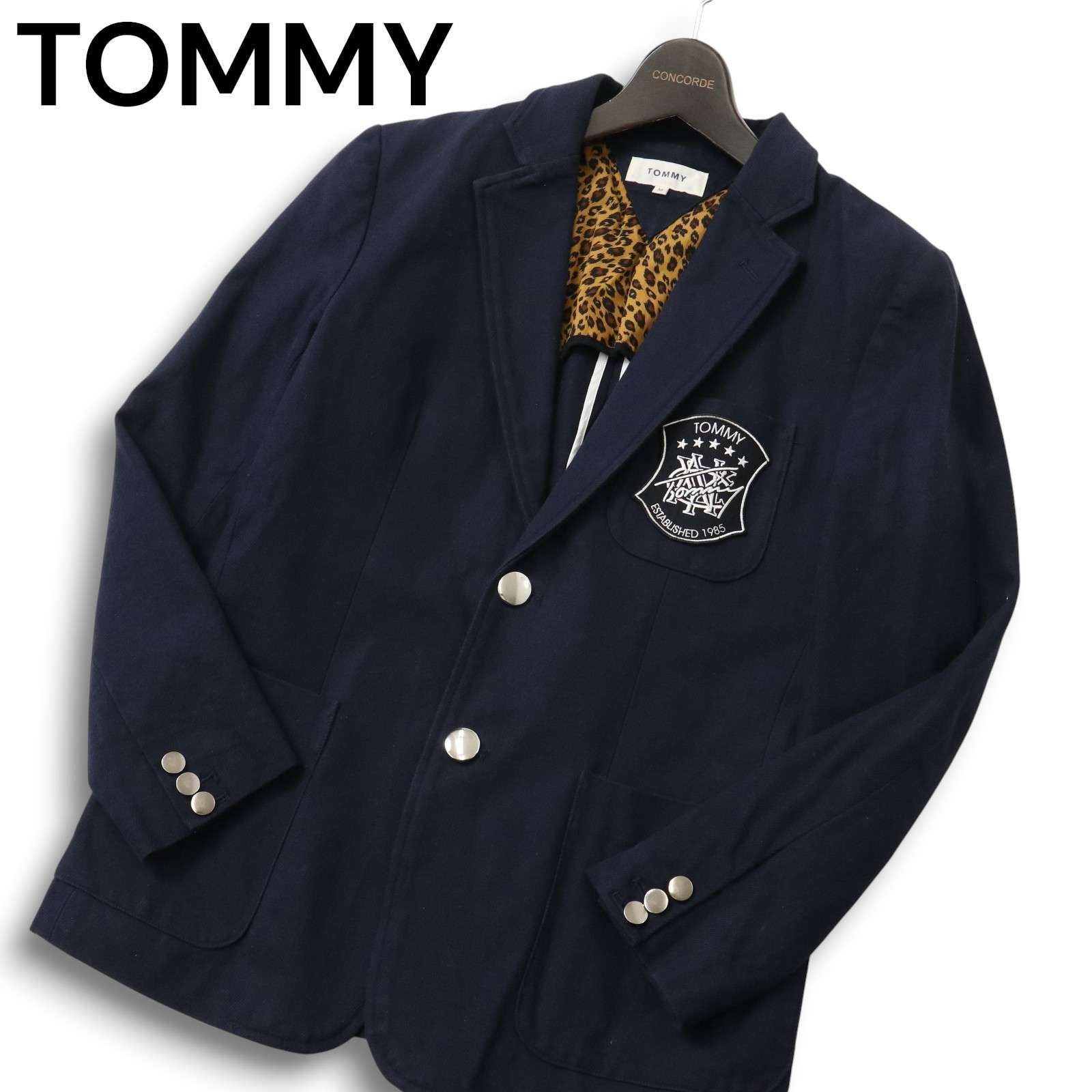 美品✨トミーヒルフィガー 紺ブレ テーラード 金ボタン 大きいサイズ 毛 メンズ TOMMY トミー ヒルフィガー ワッペン☆ 銀ボタン 裏地レオパード