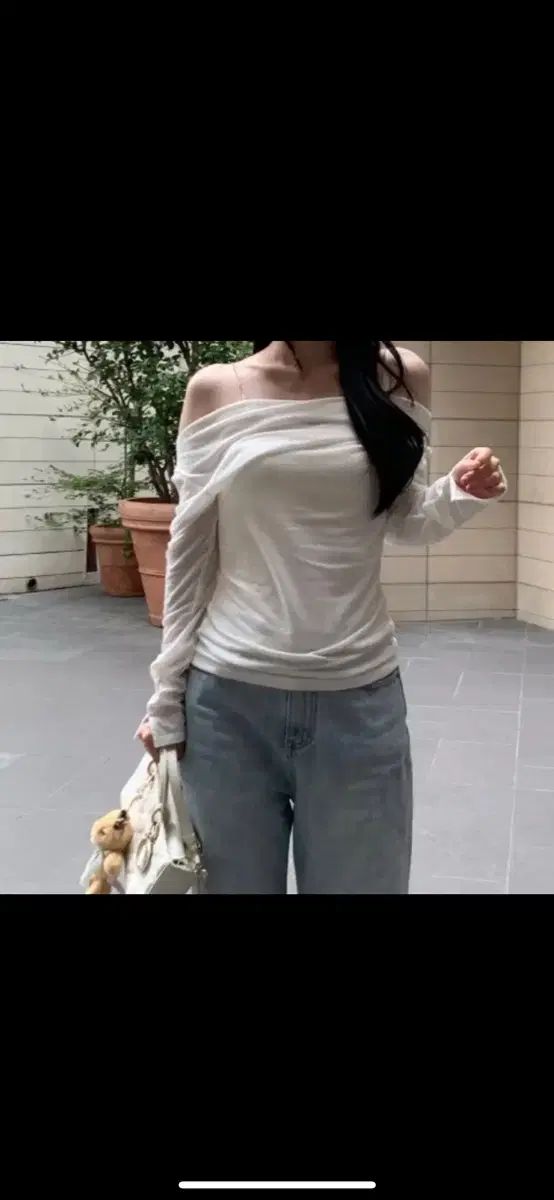 Uネック OF シャーリングTシャツ 白 GINKGOPHARMACY_COM