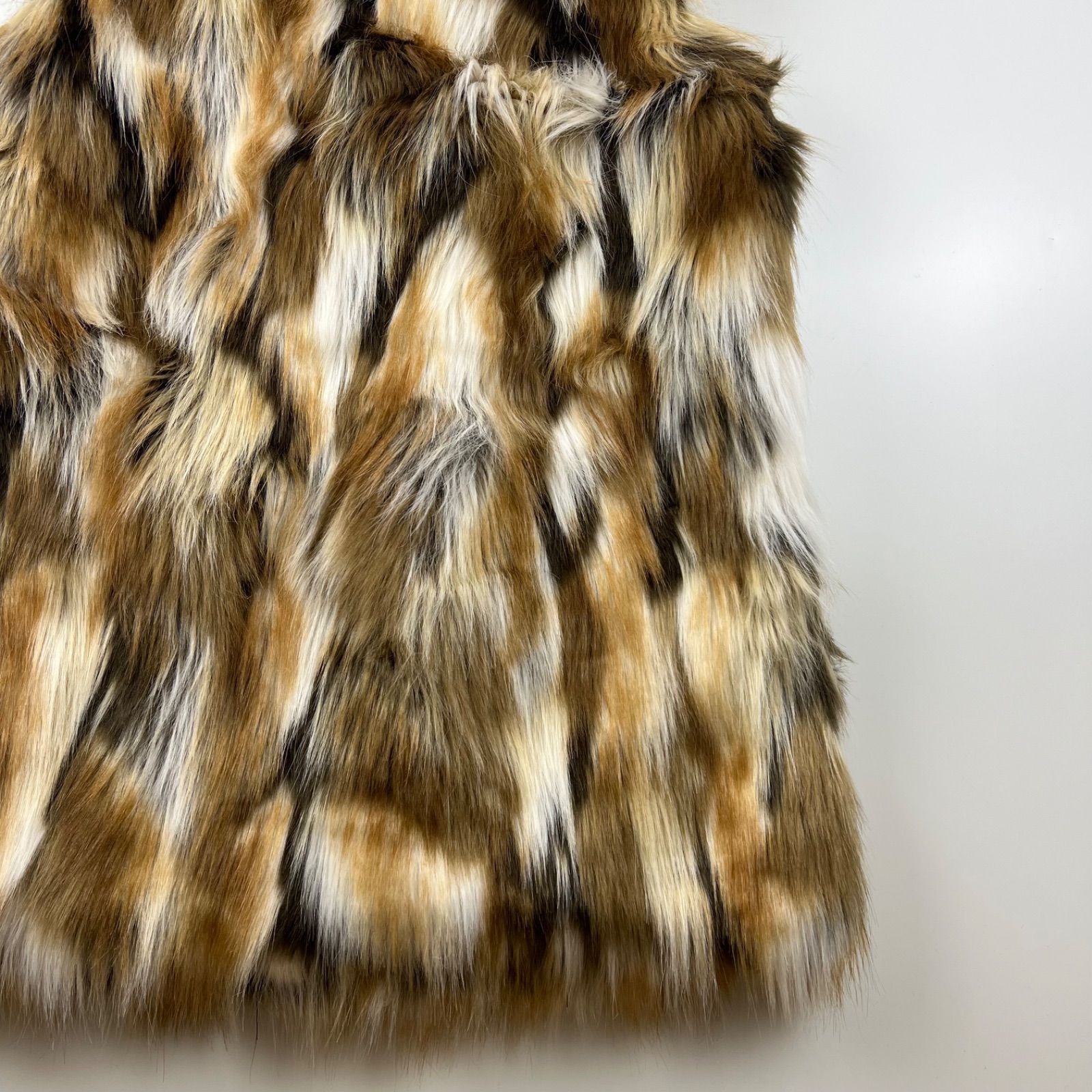 ZARA 00s y2k polyester eco fur vest M ザラ フェイクファー ロング 