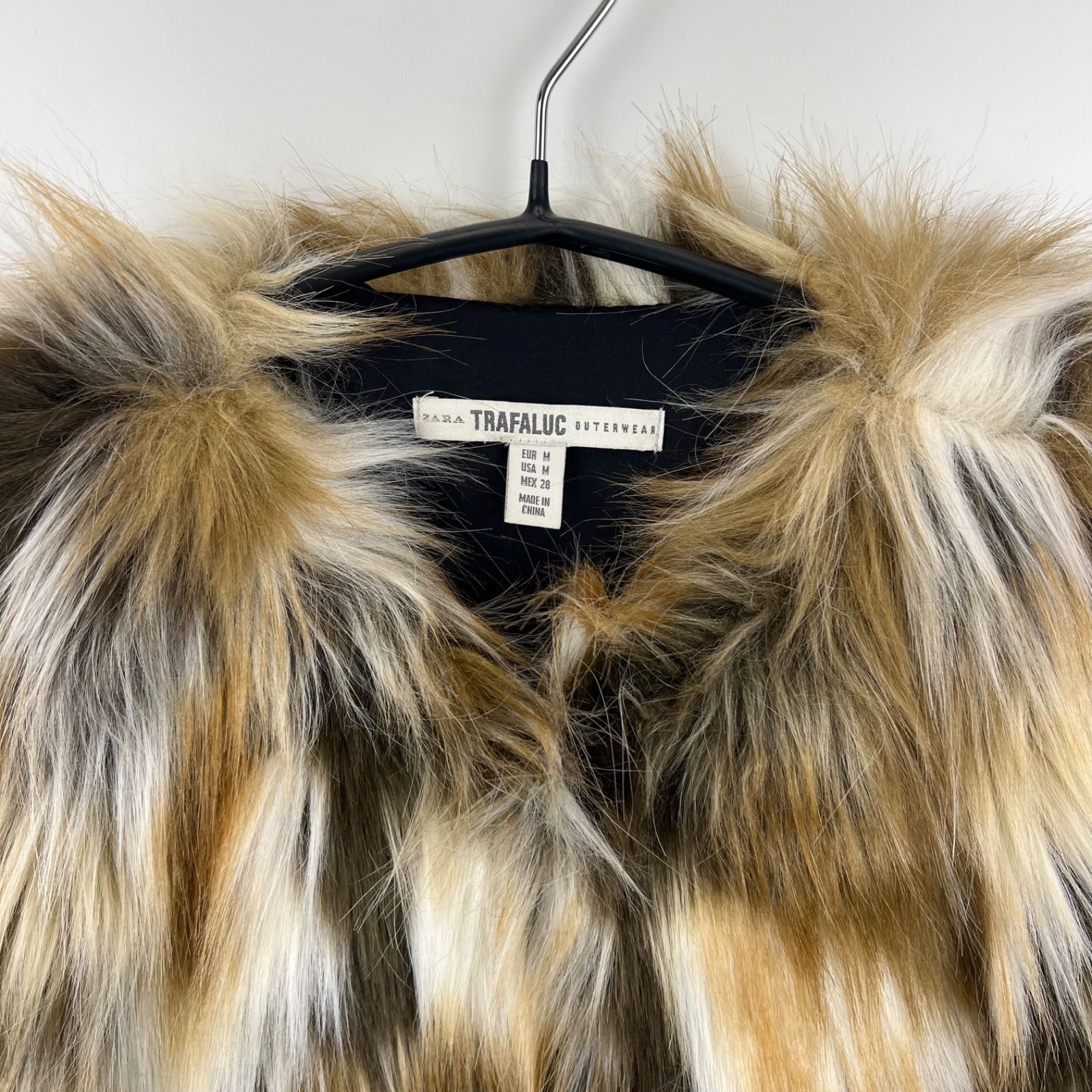 ZARA 00s y2k polyester eco fur vest M ザラ フェイクファー ロング 