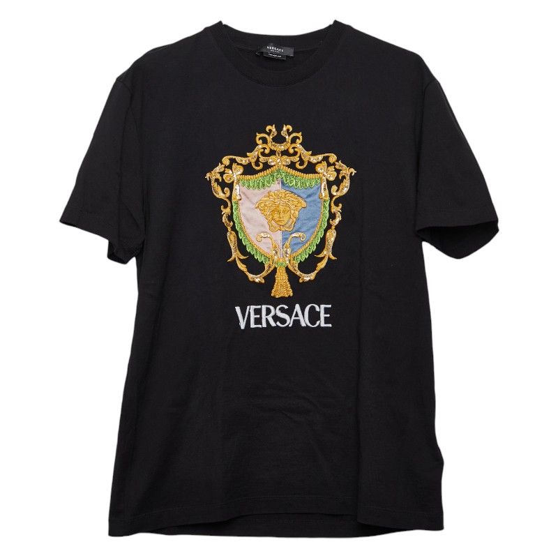 ヴェルサーチェ メデューサ Tシャツ サイズM ブラック マルチ コットン スパンコール メンズ VERSACE 214-42126