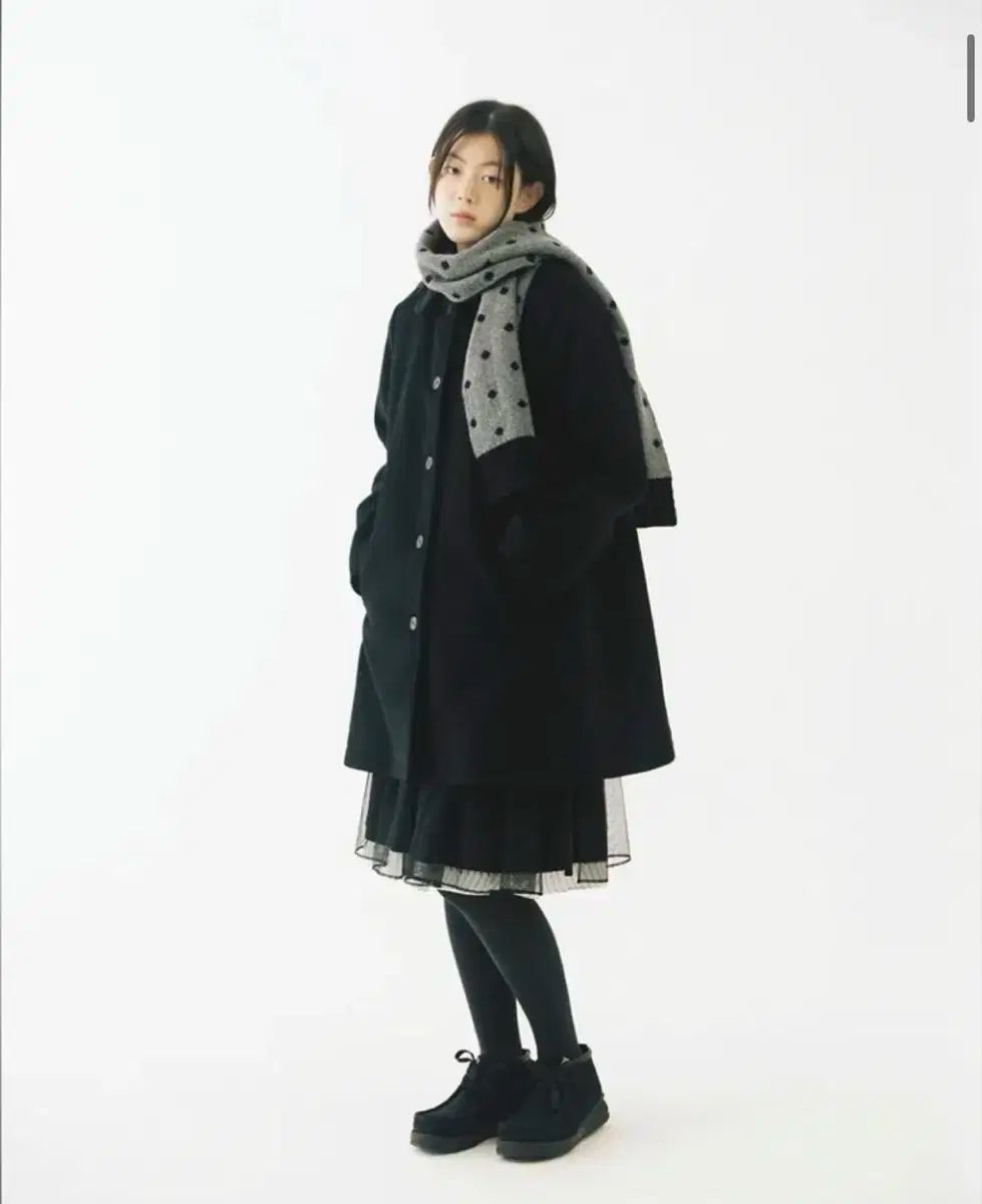 オヘシオ HALF RAGLAN WOOL COAT BLACK