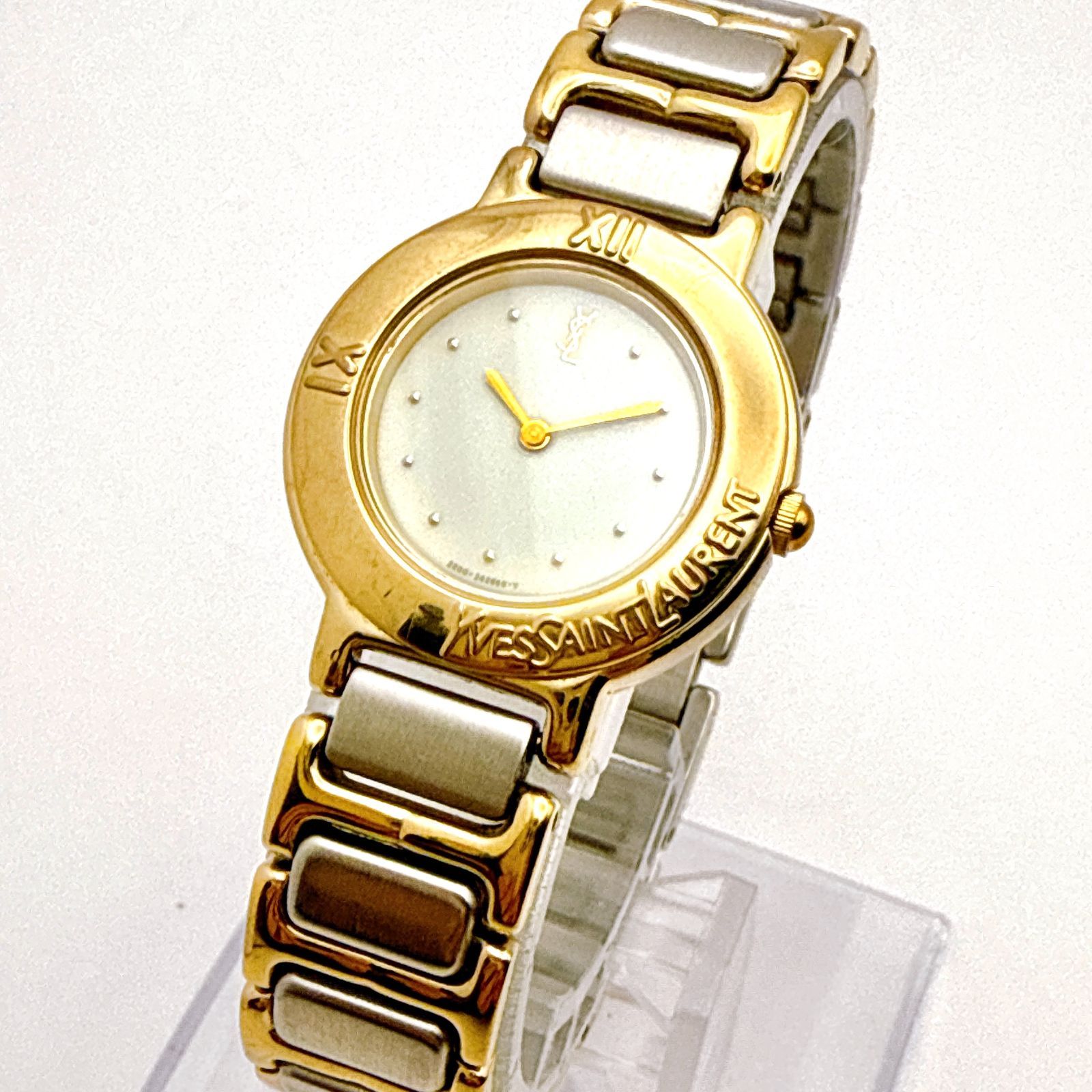 A088 箱入り 調整コマ付き YSL Yves Saint Laurent イヴ サンローラン コンビ ラウンドケース レディースウォッチ