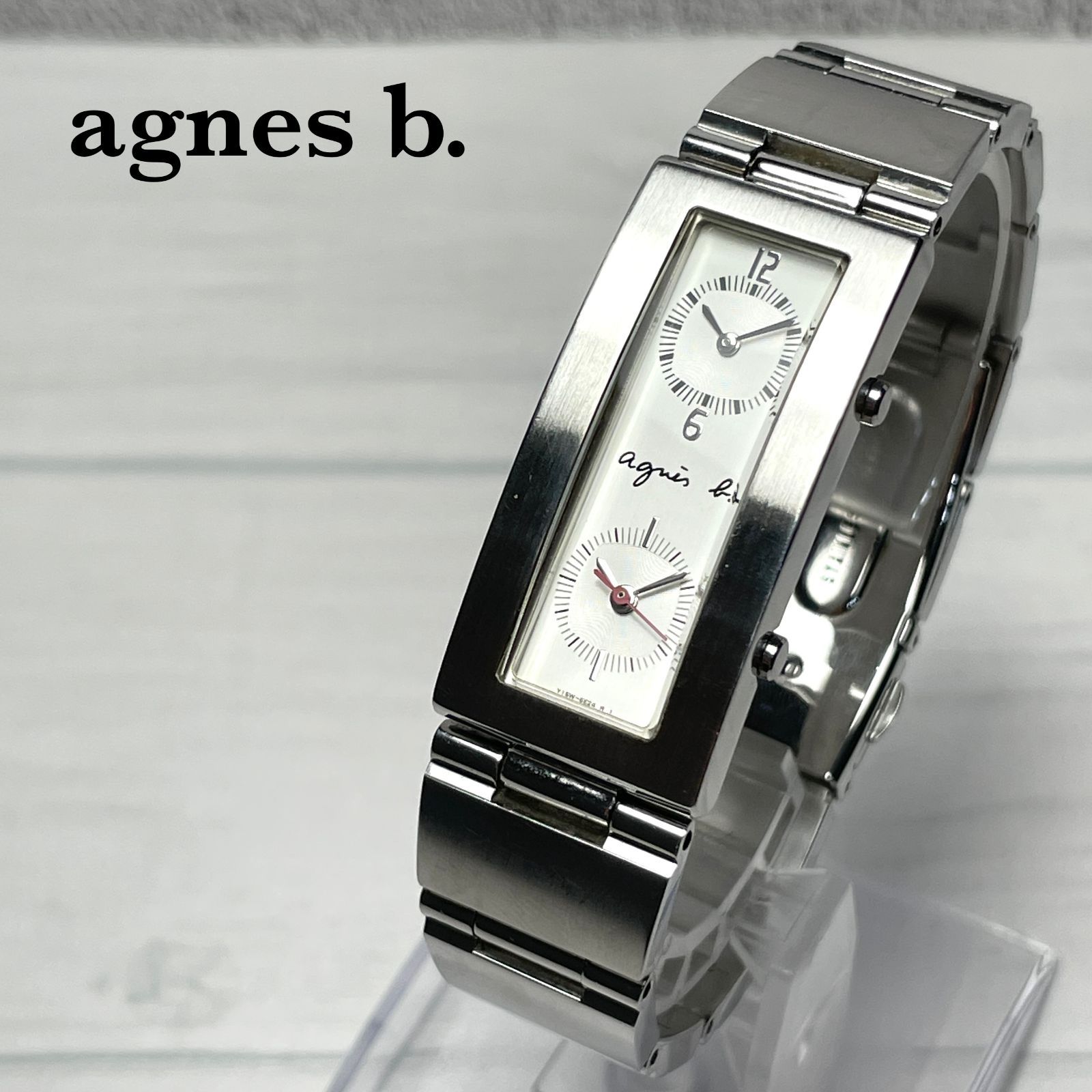 希少✨agnes b. アニエスベー ダブルスクエア文字盤 シルバー