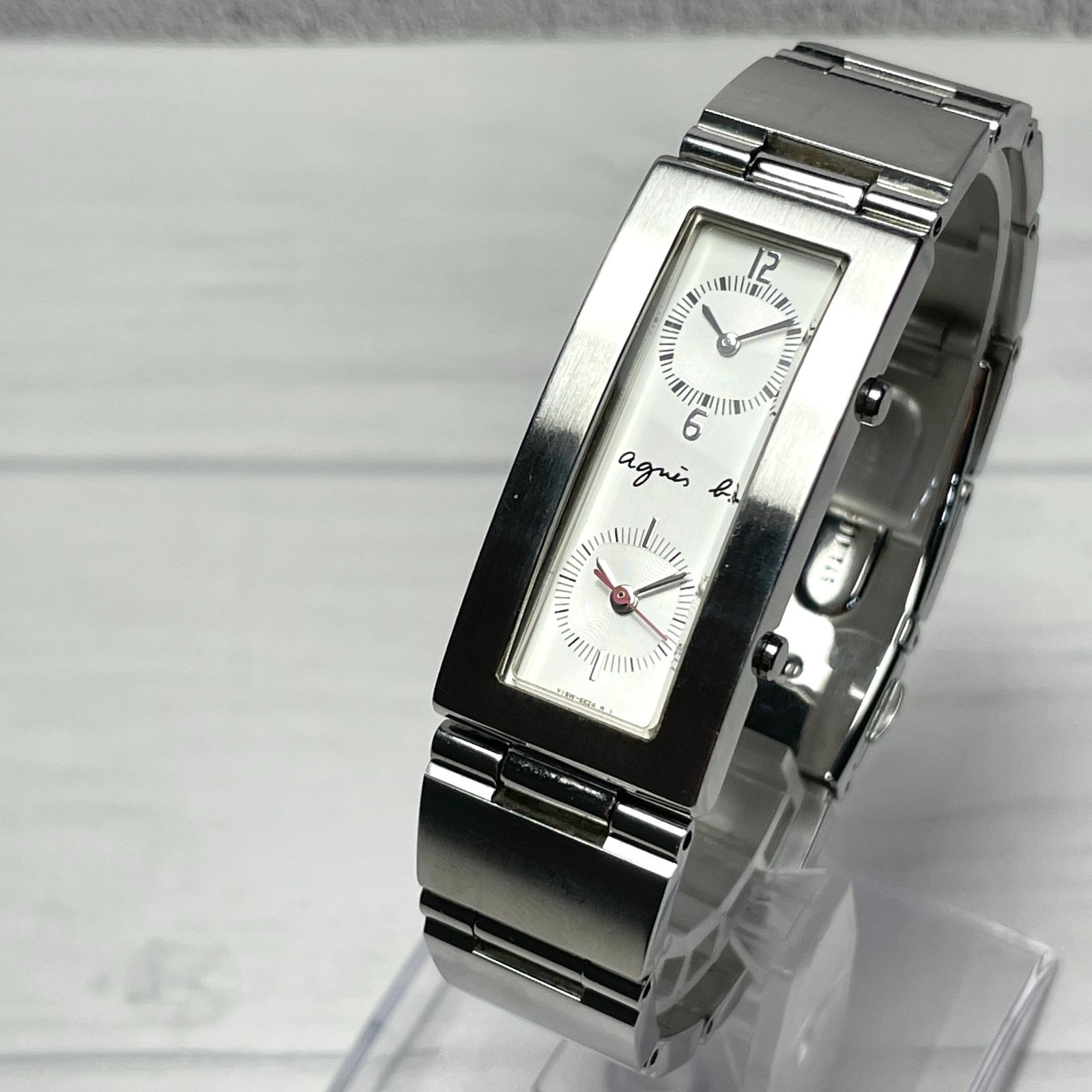 希少✨agnes b. アニエスベー ダブルスクエア文字盤 シルバー