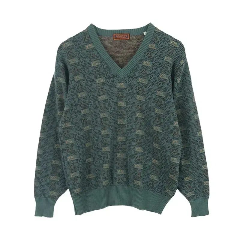 YVES SAINT LAURENT イヴ サンローラン WOMEN - M マルチ パータン YSL ロゴ Vネック ニット トップス