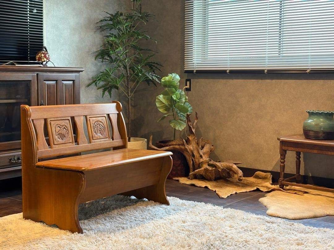 ヴィンテージ カントリー ベンチ ウッドベンチ 収納ベンチ 2人用