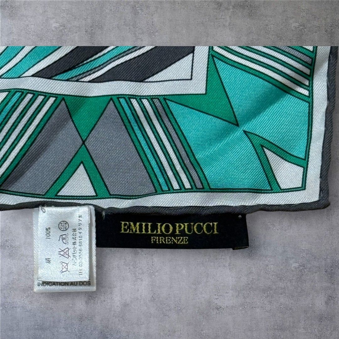 エミリオプッチ EMILIO PUCCI 幾何学模様 シルクスカーフ ターコイズ