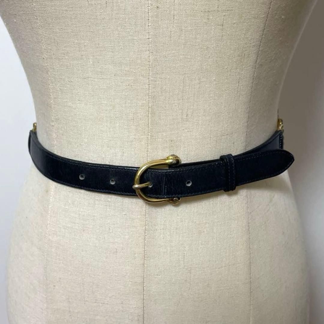 CÉLINE セリーヌ ブラック レザー ベルト ゴールドバックル